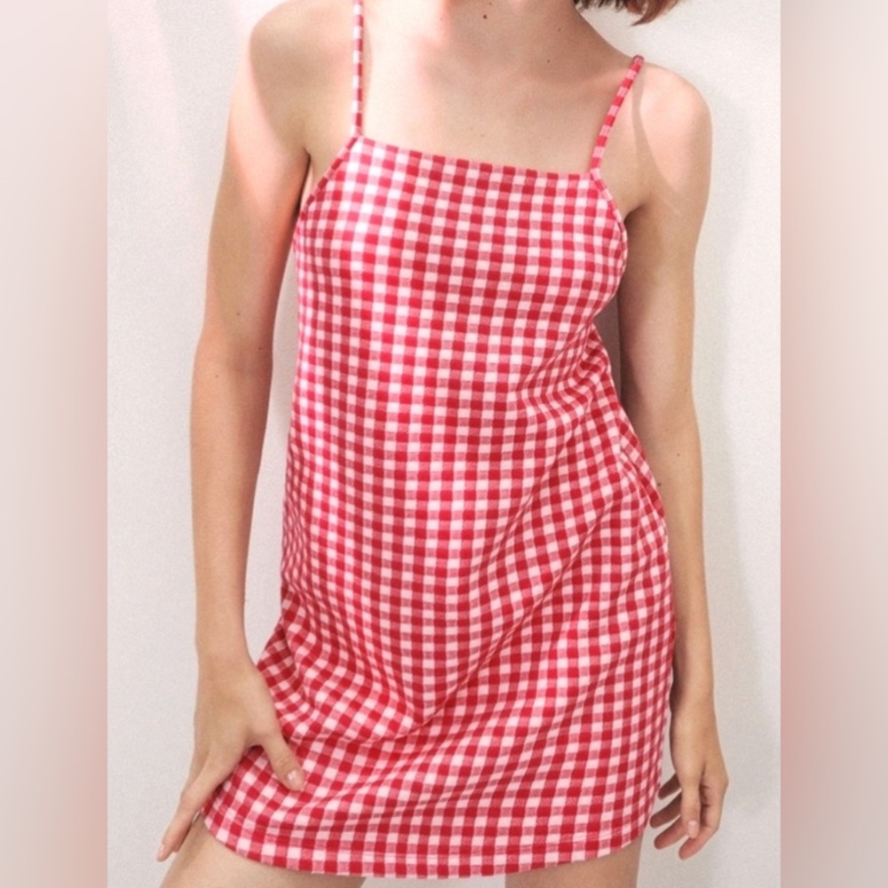 ZARA red/white gingham mini dress size large